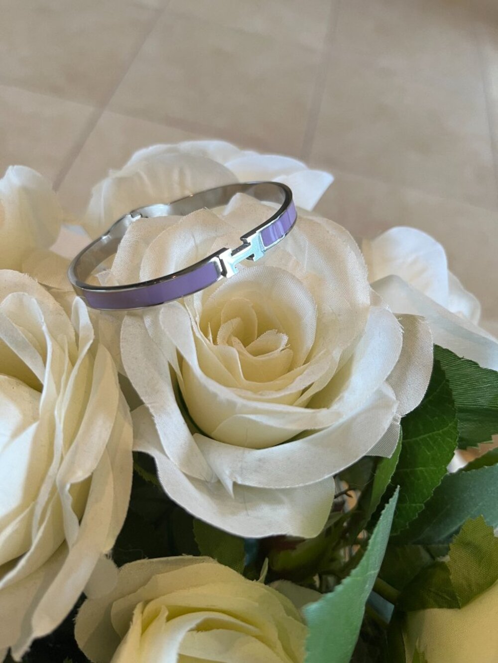 Fashion silver and purple “H” Enamel bangle Bracelet NWOT